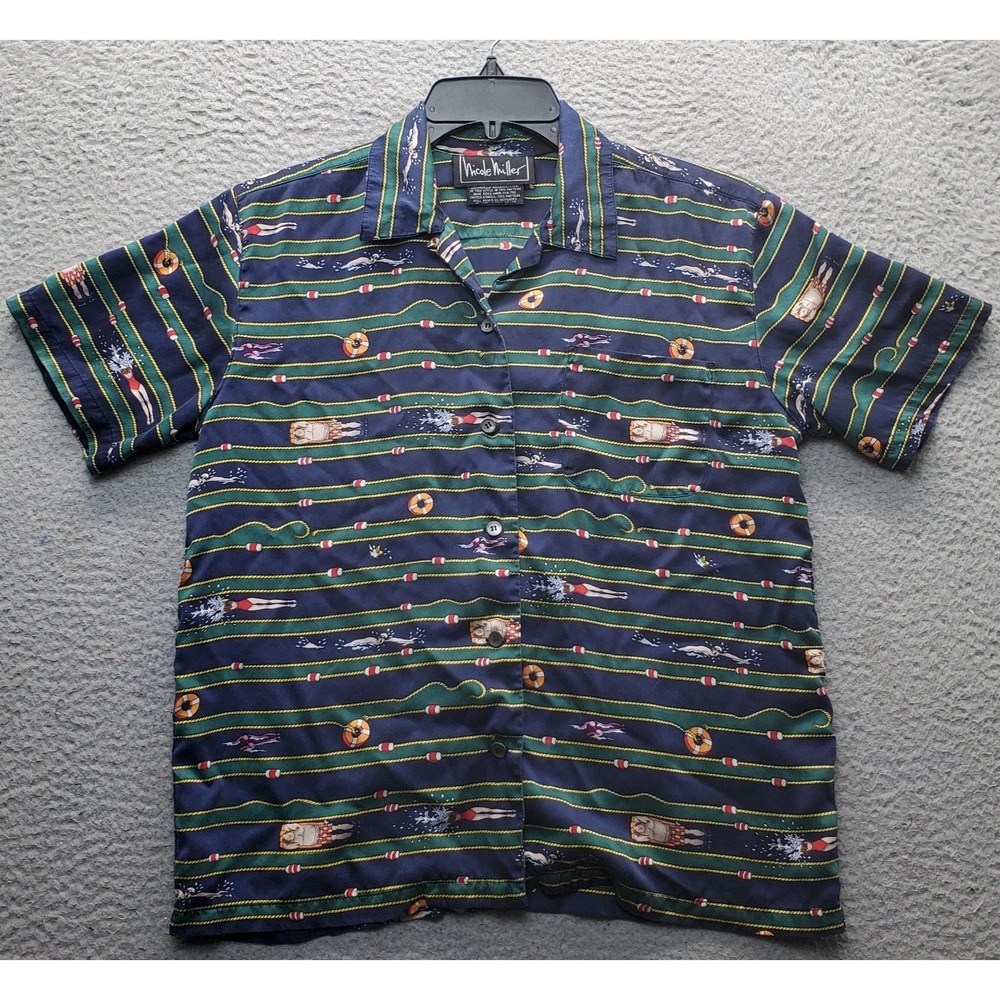 VTG Nicole Miller Rare Shirt Women Medium Multi Patterned Short Sleeve Button-Up
